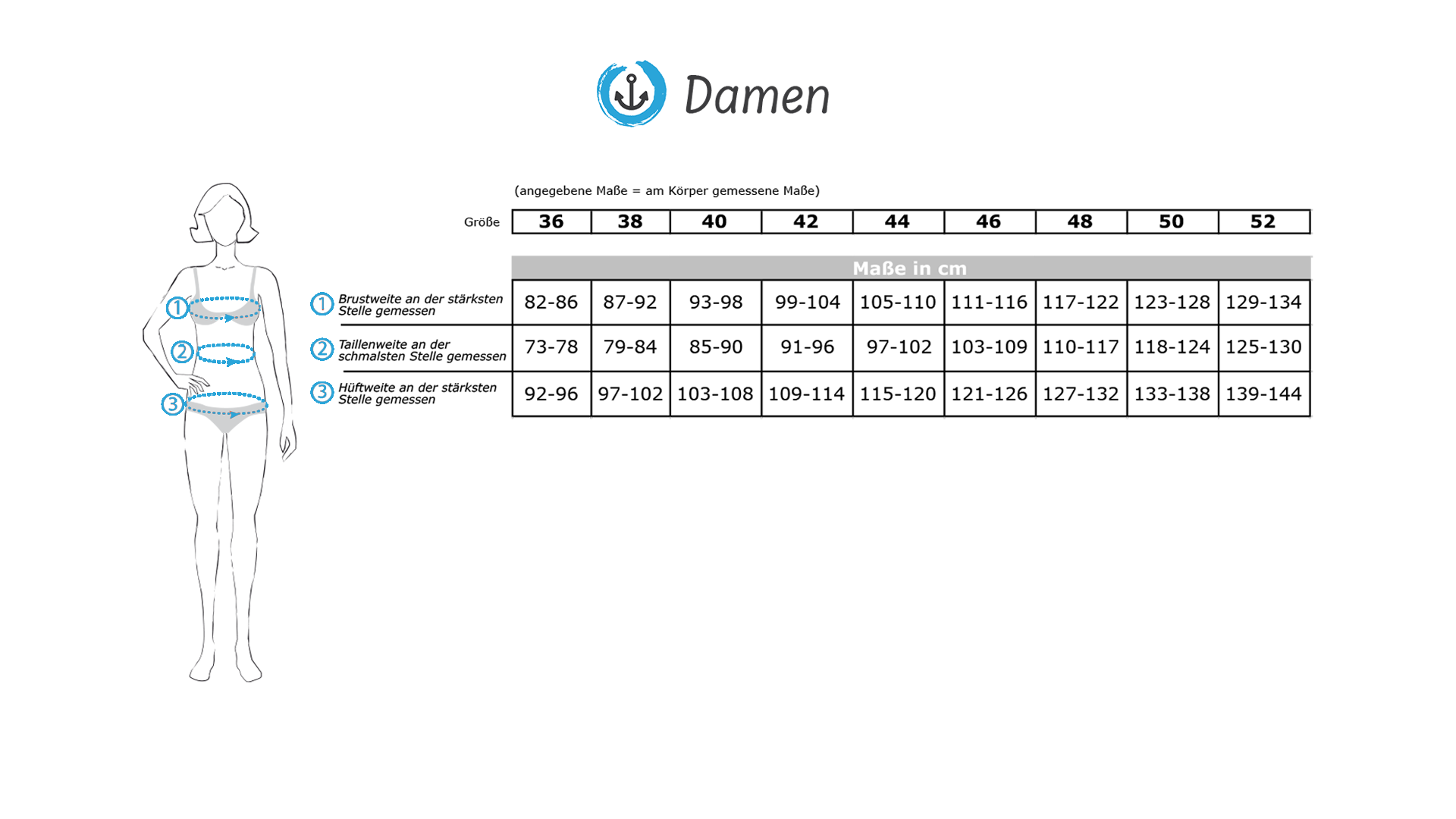 Maßtabelle Damen